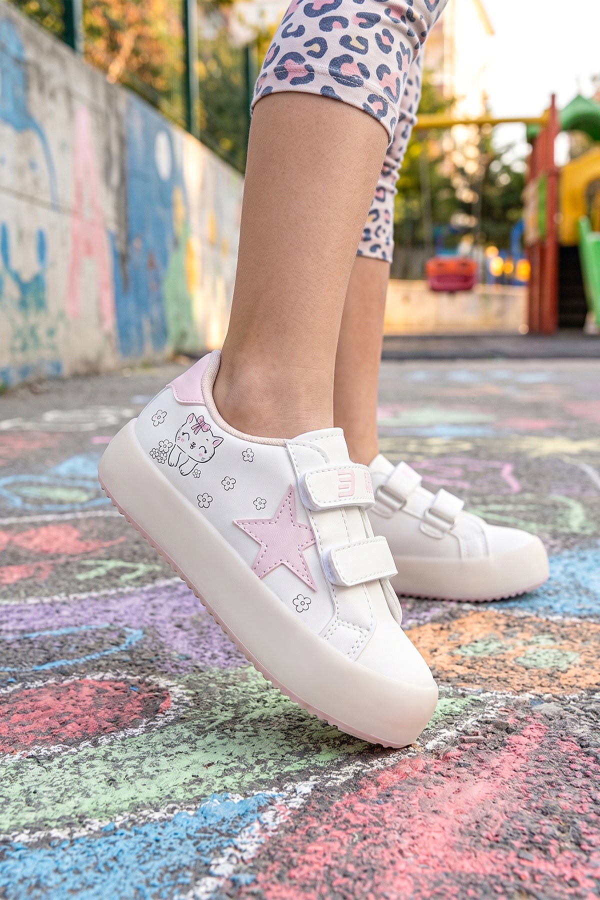 Kids DS Omega Bej Pudra Çocuk Sneaker Günlük Spor Cırtlı Ayakkabı - Bej Pudra