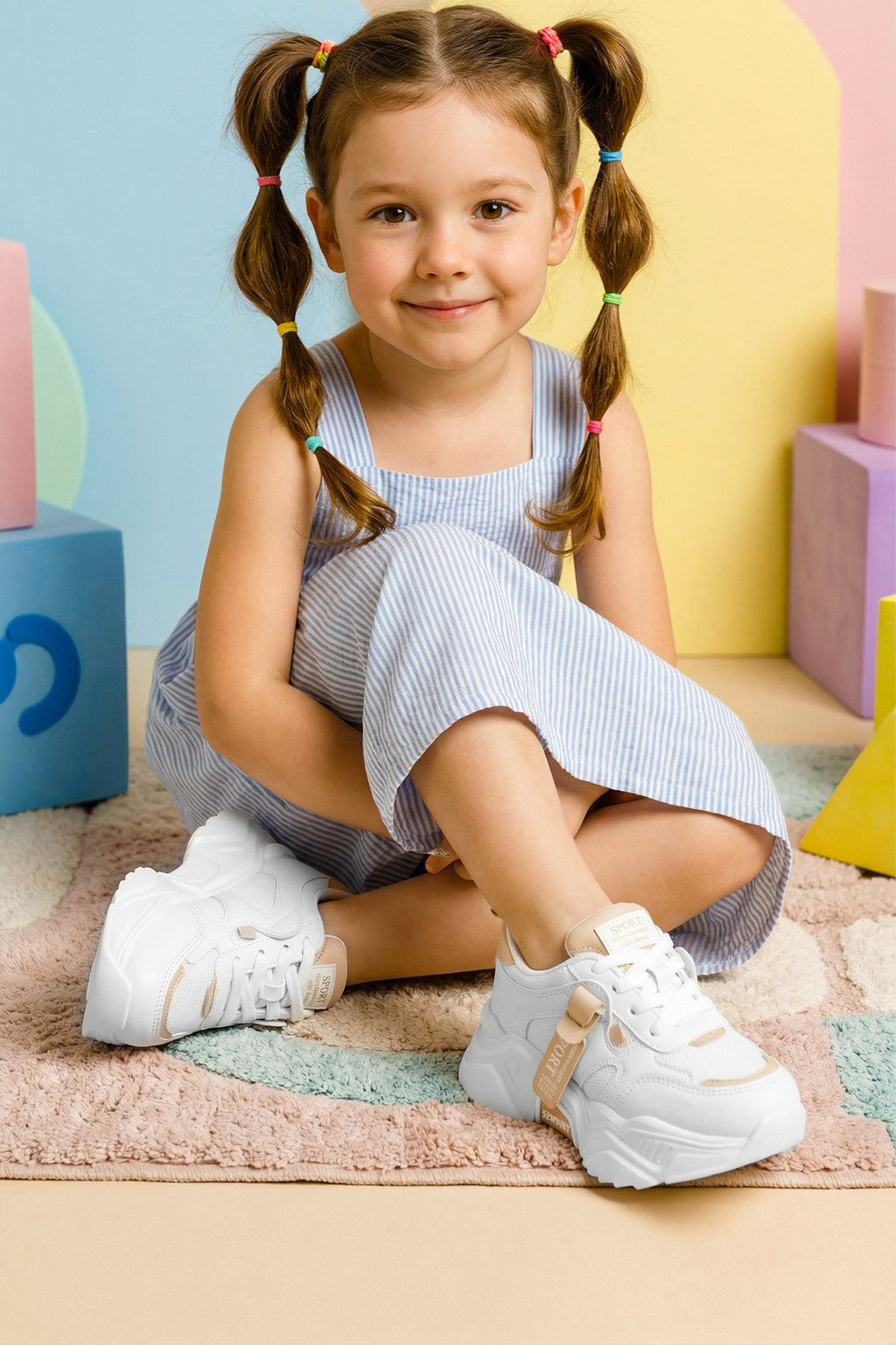 Kids DS 2051 Beyaz Bej Çocuk Sneaker Günlük Spor Ayakkabı