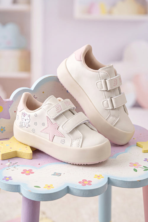Kids DS Omega Bej Pudra Çocuk Sneaker Günlük Spor Cırtlı Ayakkabı - Bej Pudra