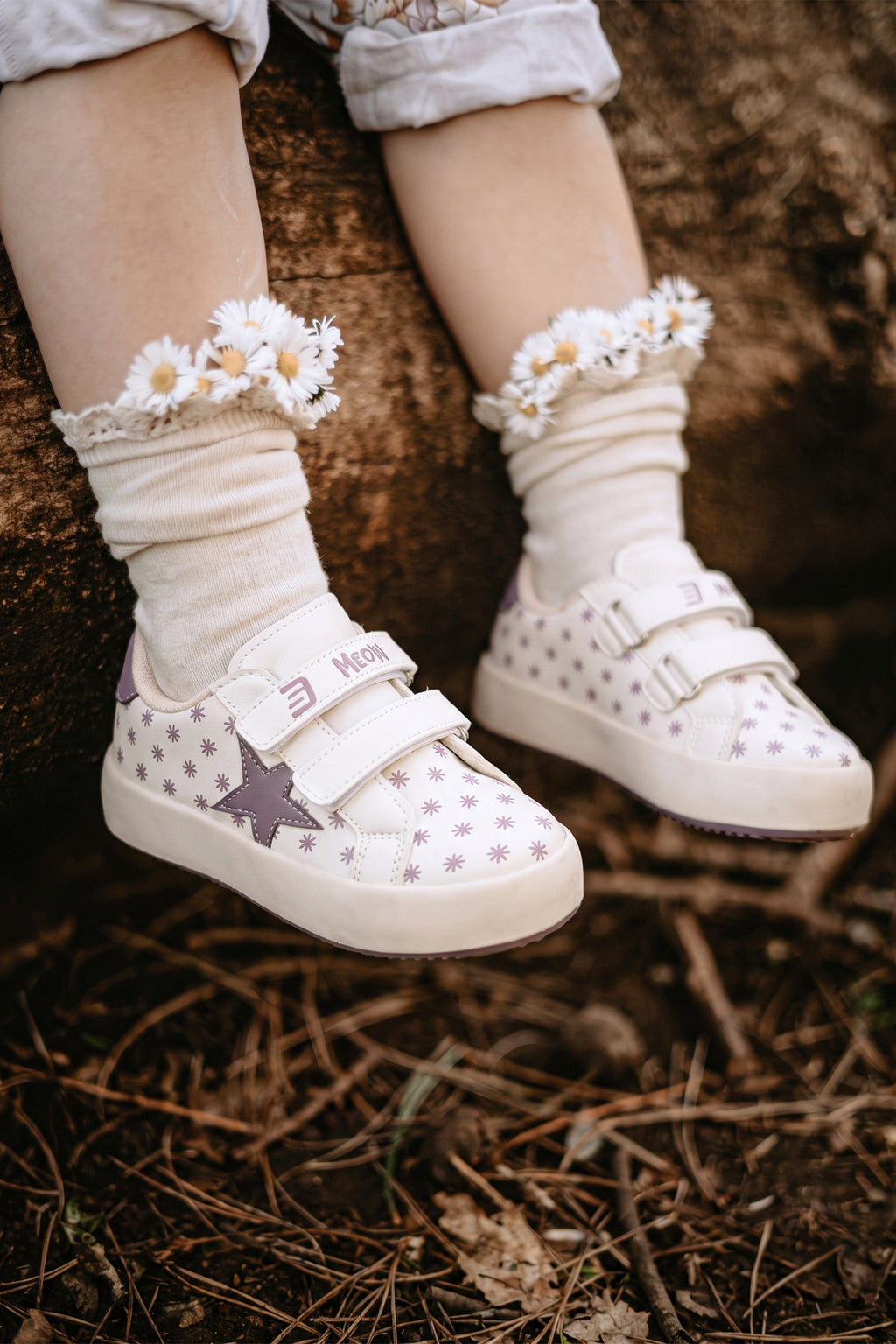 Kids DS Omega Bej Mor Çocuk Sneaker Günlük Spor Cırtlı Ayakkabı - Bej Mor