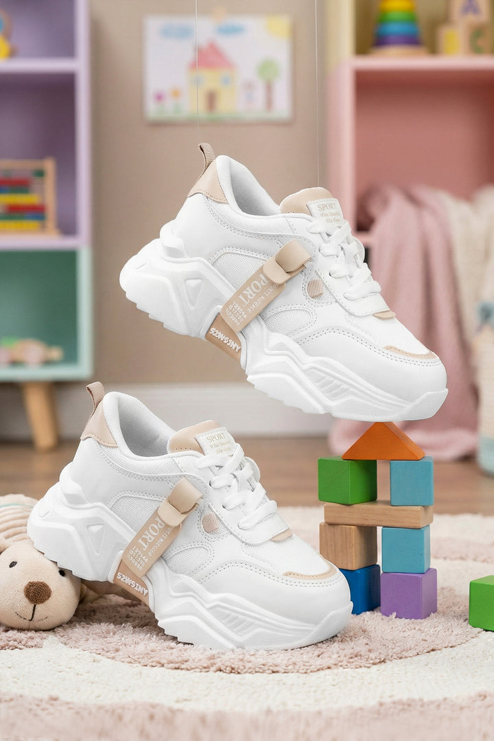 Çocuk Sneaker Spor Ayakkabı 2026 - Kids DS 2051 - Beyaz Bej