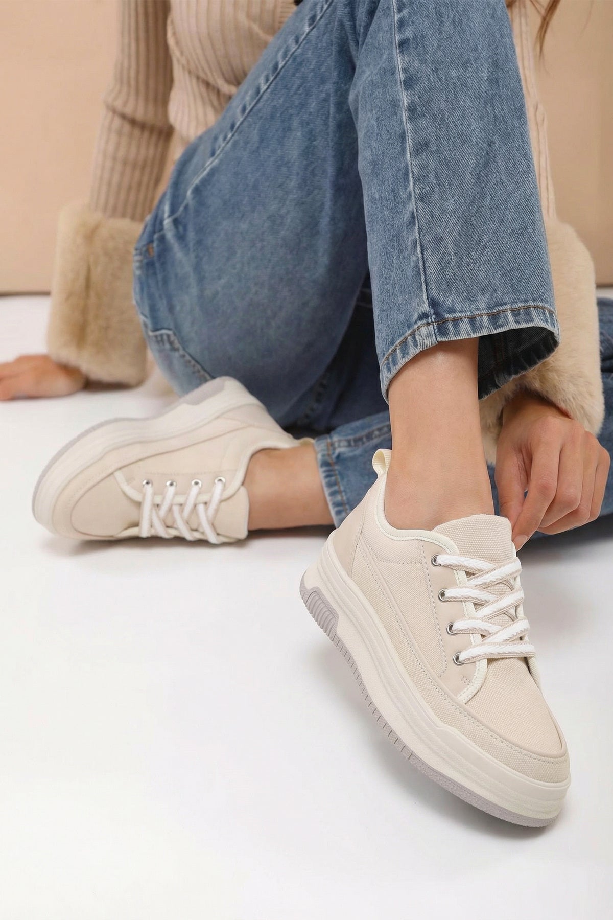 Kadın Sneaker Spor Ayakkabı 2026 - DS Opal - Bej