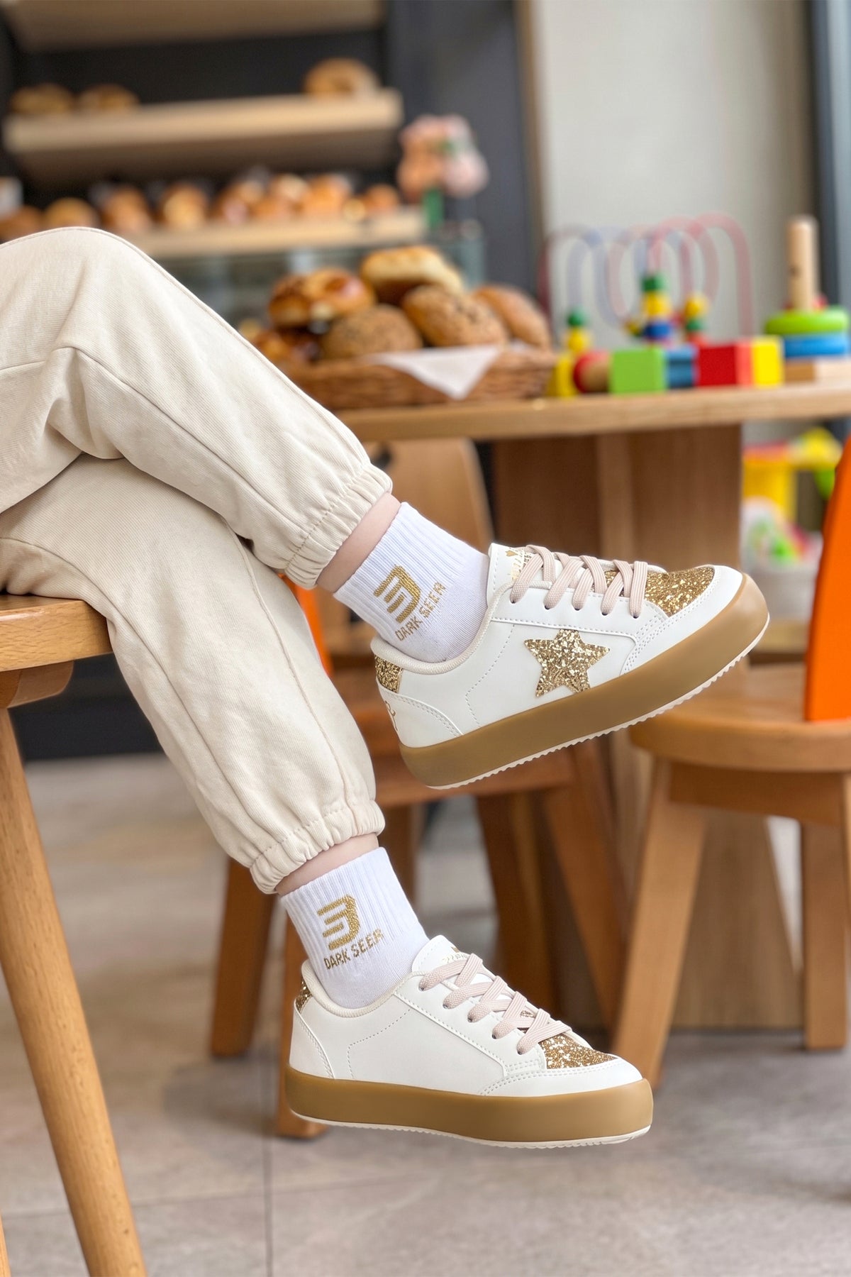 Kids DS Oracle Bej Altın Çocuk Sneaker Günlük Spor Bağcıklı Ayakkabı - Bej Altın