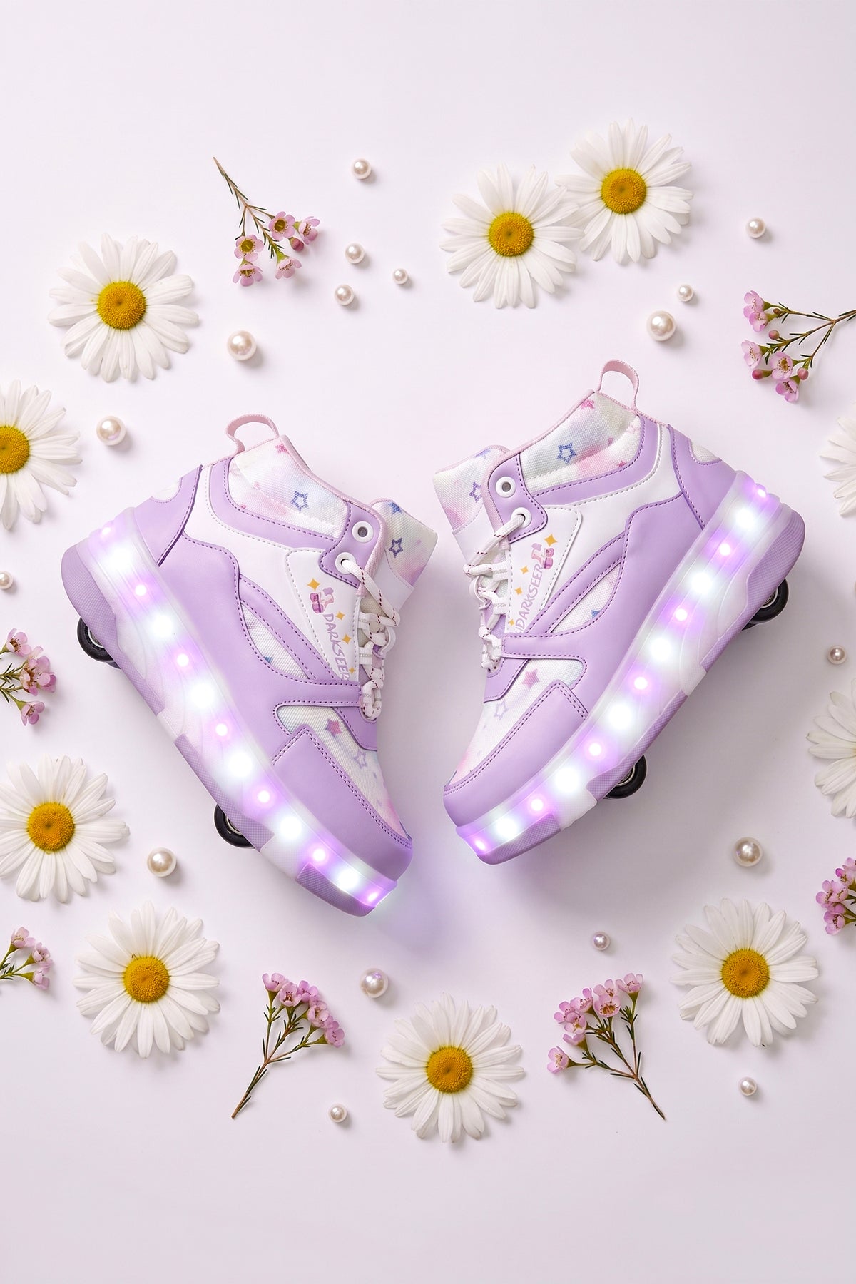 DS Speedy Beyaz Mor Tekerlekli Işıklı Paten Çocuk Ayakkabı Sneaker - 2