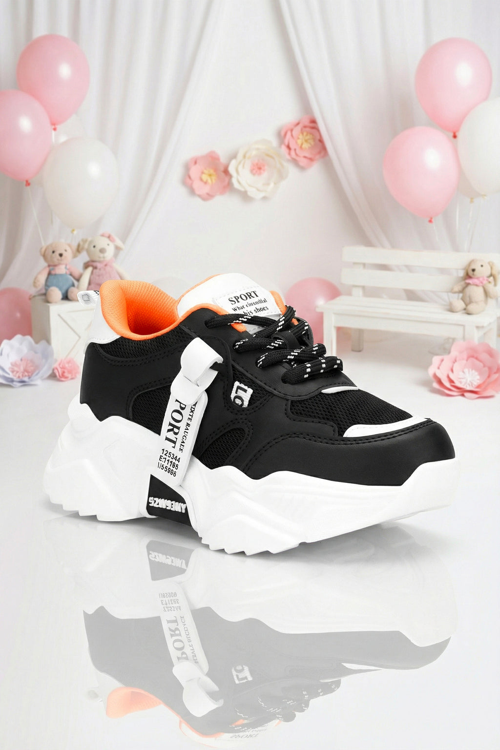 Çocuk Sneaker Spor Ayakkabı 2026 - Kids DS 2051 - Beyaz Siyah