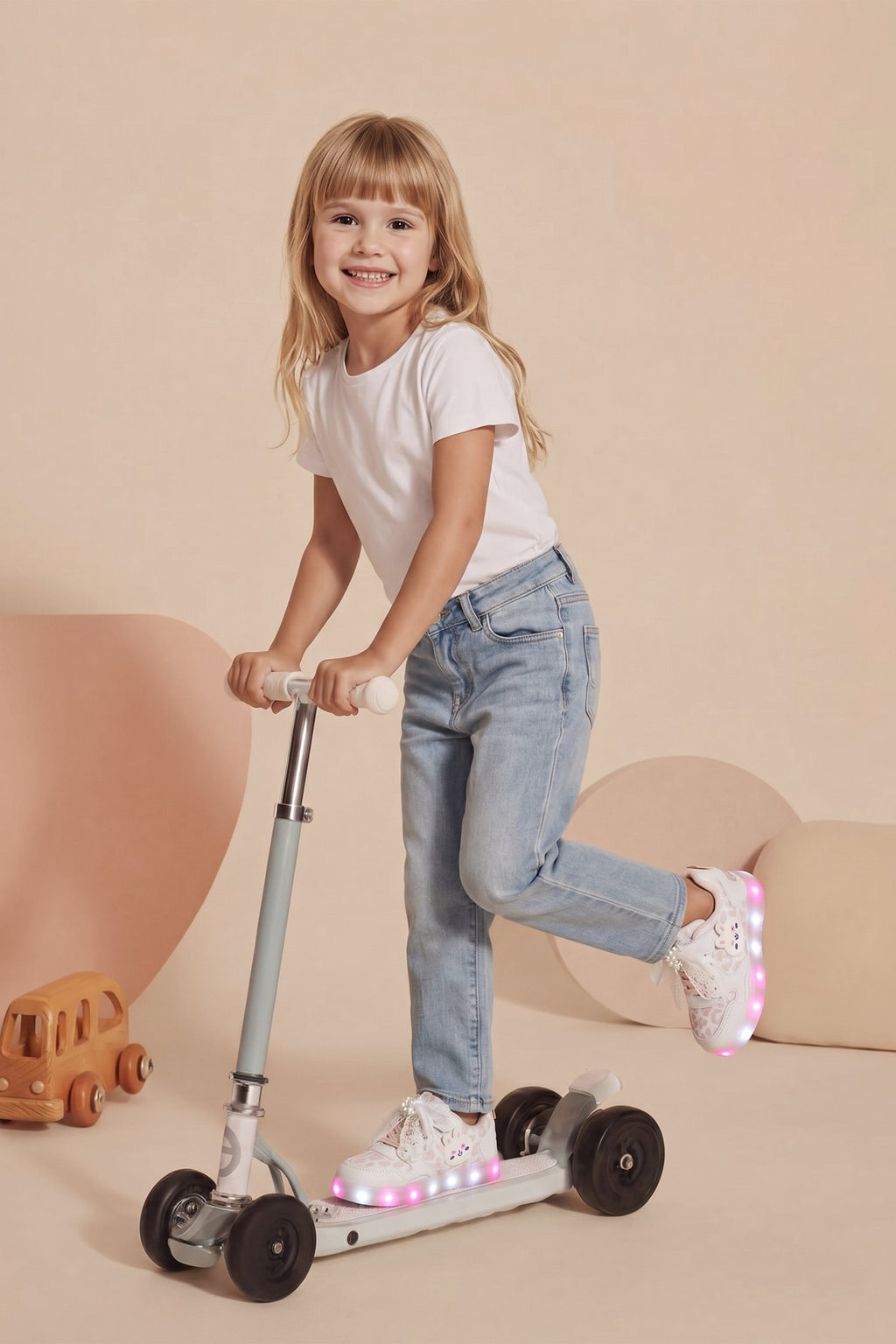 Çocuk Işıklı Sneaker Spor Ayakkabı 2026 - Kids DS Chen - Beyaz Pudra