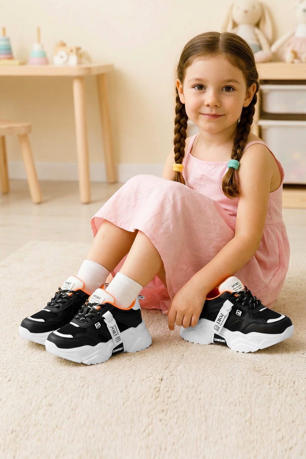 Kids DS 2051 Beyaz Siyah Çocuk Sneaker Günlük Spor Ayakkabı