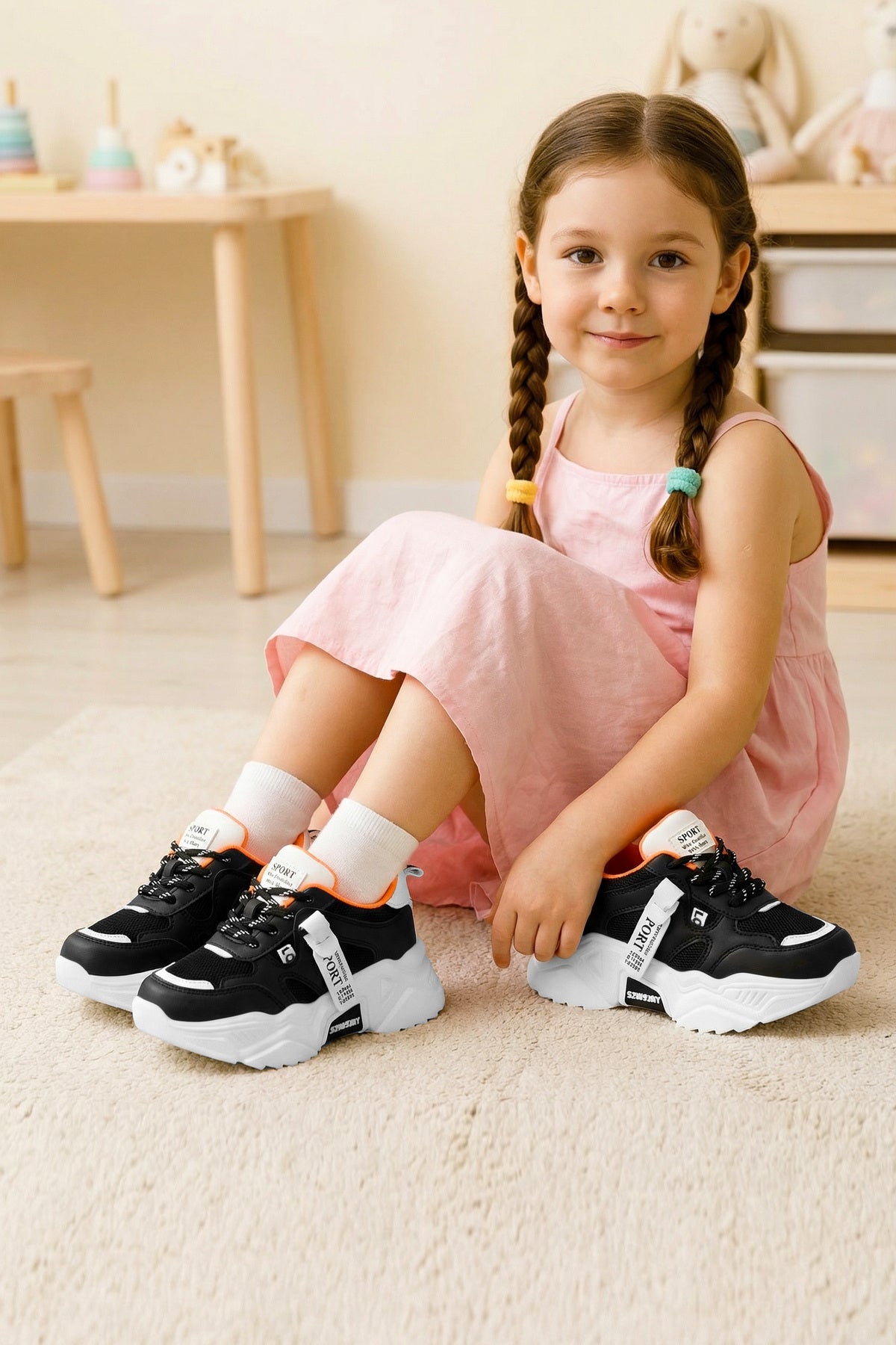 Kids DS 2051 Beyaz Siyah Çocuk Sneaker Günlük Spor Ayakkabı