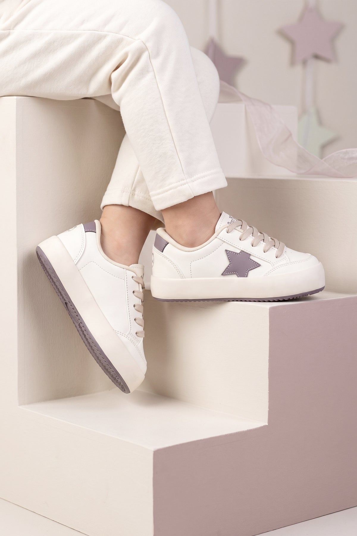 Kids DS Oracle Bej Mor Çocuk Sneaker Günlük Spor Bağcıklı Ayakkabı - Bej Mor