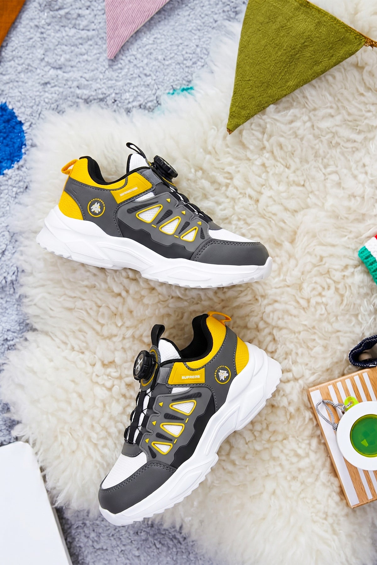 Kids DS Rubick Akıllı Bağcıklı Beyaz Sarı Çocuk Sneaker Günlük Spor Ayakkabı