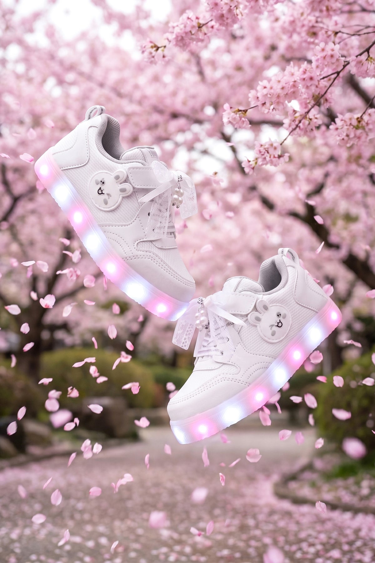 Kids DS Chen Dantel Detaylı Işıklı Çocuk Ayakkabı Beyaz Sneaker Günlük Spor Ayakkabı
