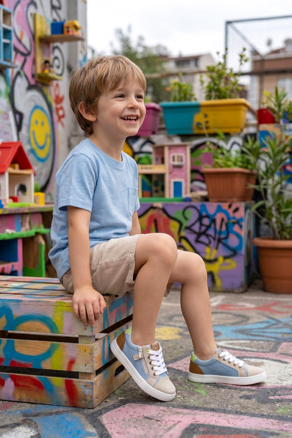 Çocuk Sneaker Spor Ayakkabı 2026 - Kids DS COOL - Bej Kahve