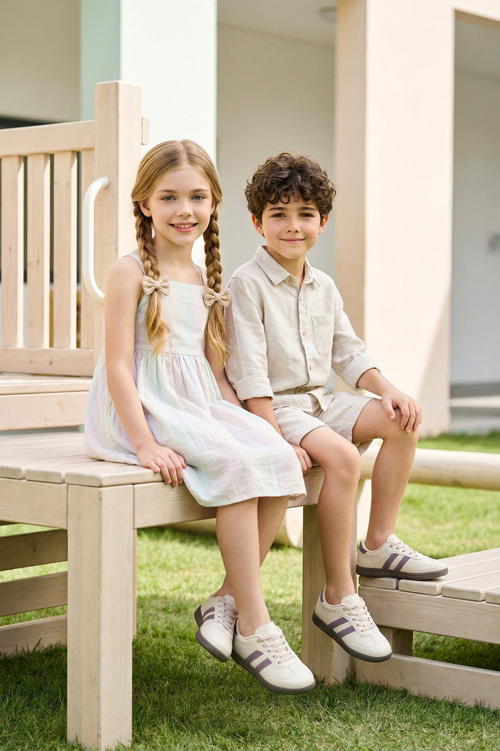 DS ChaCha Kids Bej Mor Çocuk Sneaker