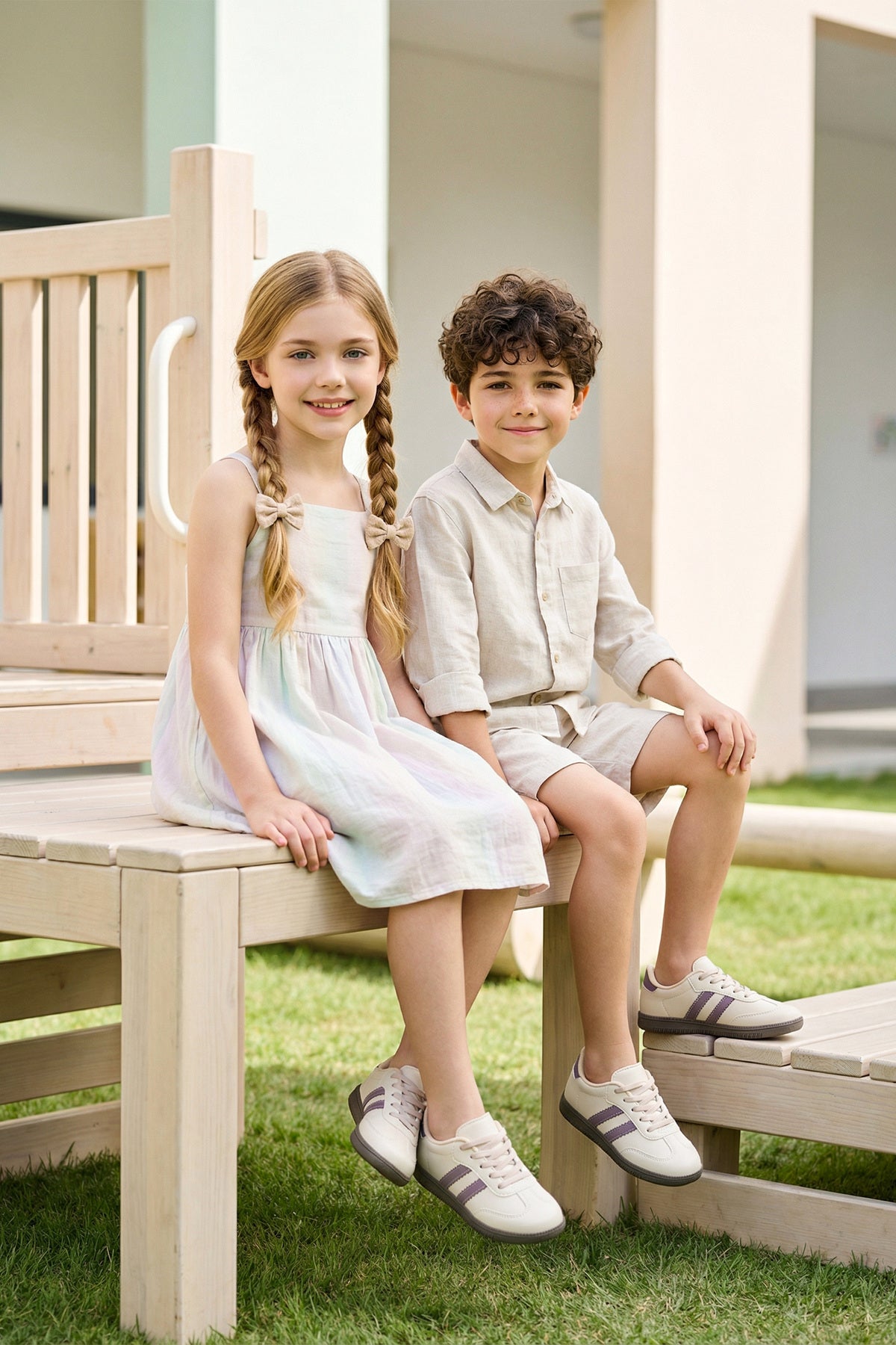 DS ChaCha Kids Bej Mor Çocuk Sneaker
