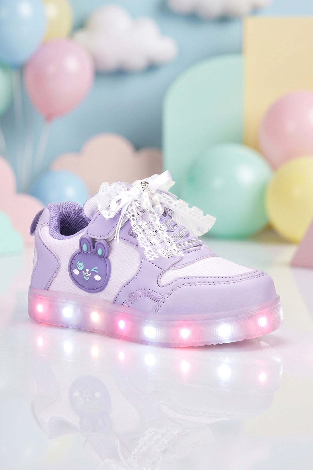 Kids DS Chen Dantel Detaylı Işıklı Çocuk Ayakkabı Mor Lila Sneaker Günlük Spor Ayakkabı