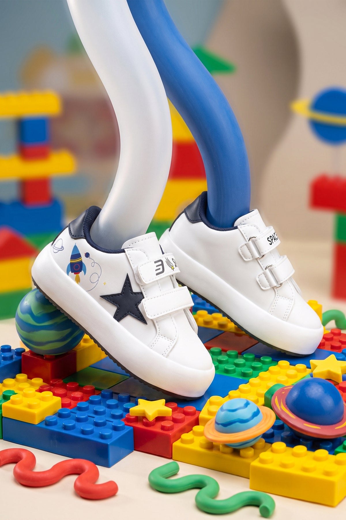 Kids DS Omega Beyaz Laci Çocuk Sneaker Günlük Spor Cırtlı Ayakkabı - Beyaz Lacivert
