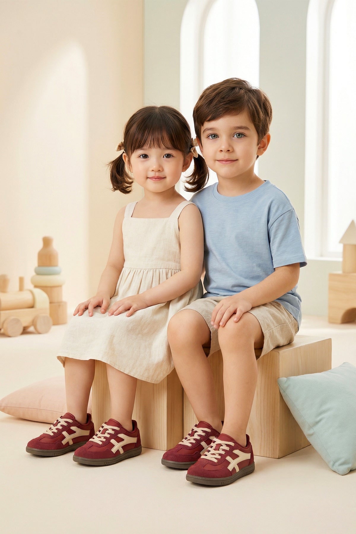 Çocuk Sneaker Spor Ayakkabı 2026 - Kids DS RUBY - Bordo Bej