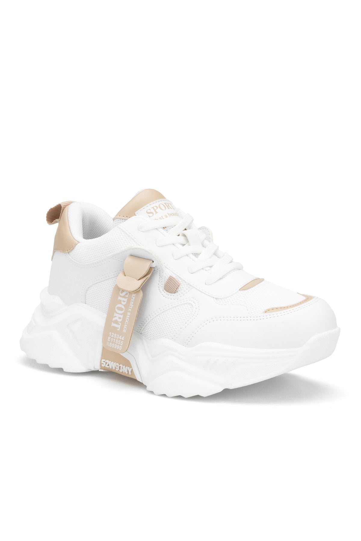 DS.PMD239K2051 Beyaz Bej Kadın Sneaker Günlük Spor Ayakkabı