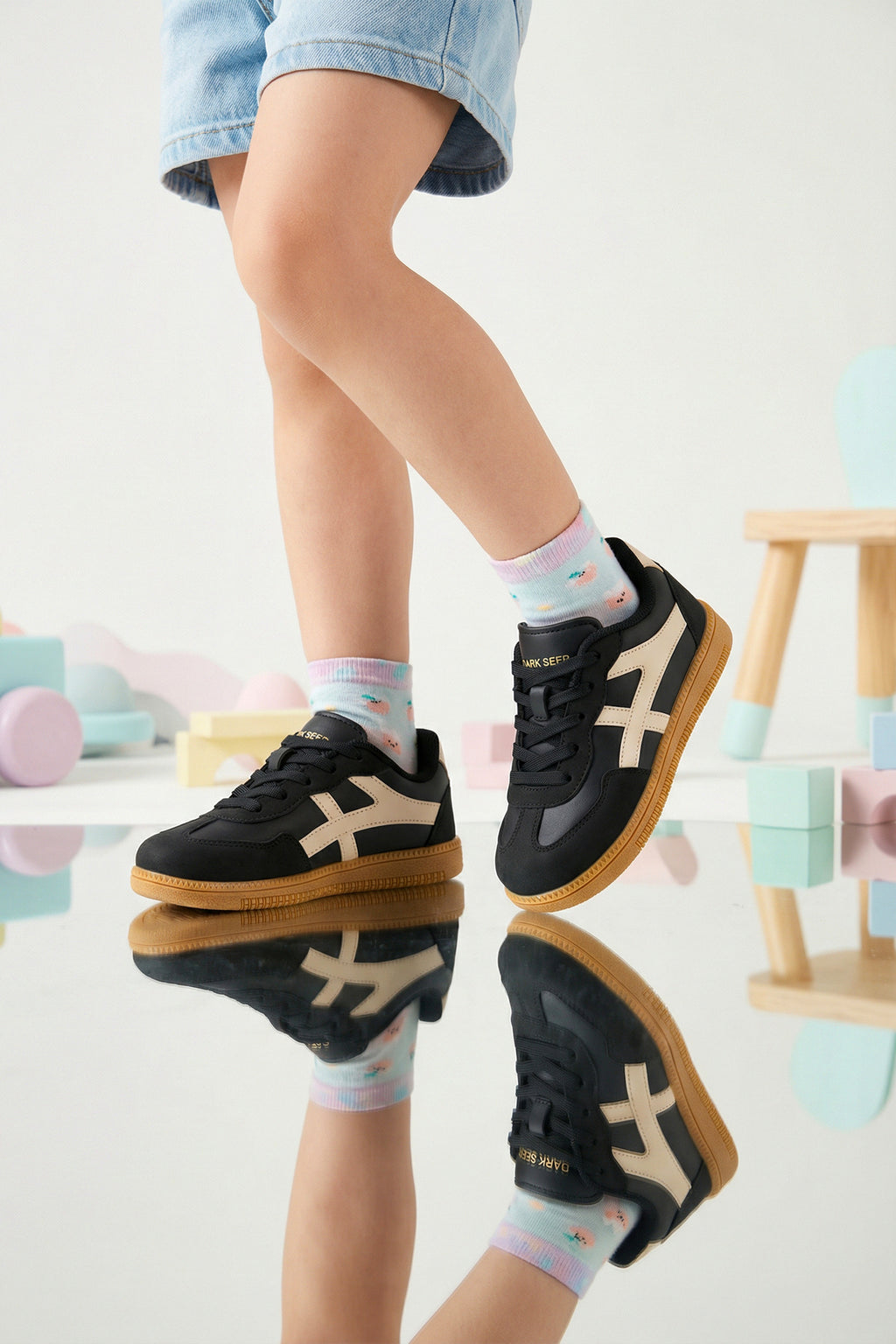 Kids DS RUBY Siyah Bej Çocuk Sneaker Günlük Spor Ayakkabı