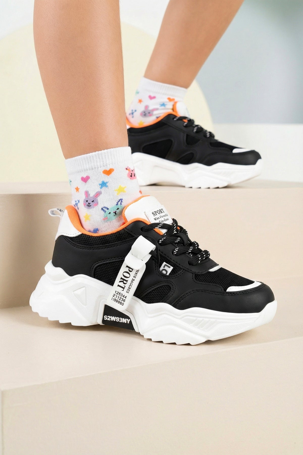 Kids DS 2051 Beyaz Siyah Çocuk Sneaker Günlük Spor Ayakkabı