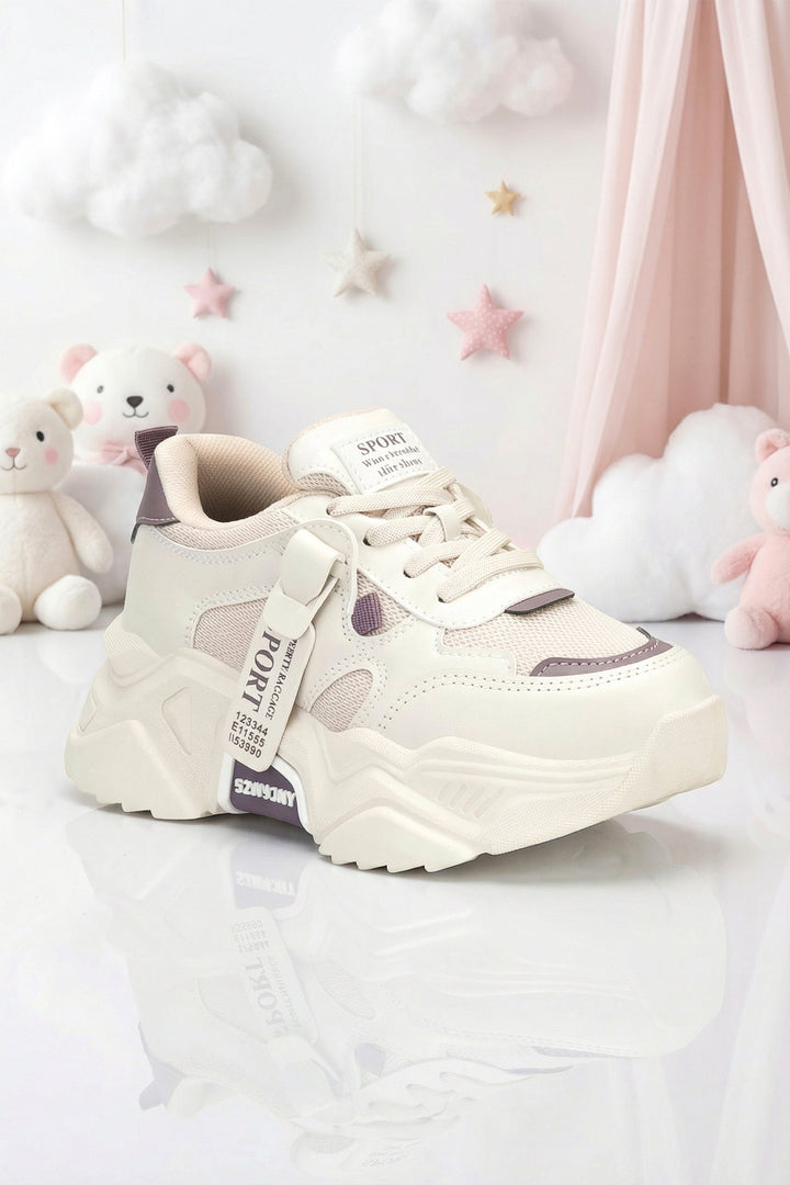 Çocuk Bej Mor Sneaker Spor Ayakkabı 2026 - Kids DS 2051