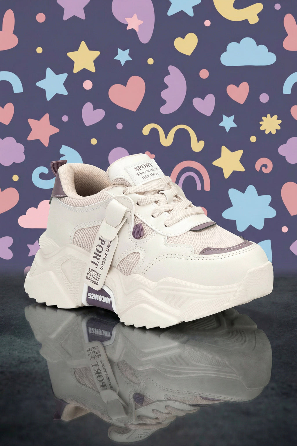 Kids DS 2051 Bej Mor Çocuk Sneaker Günlük Spor Ayakkabı