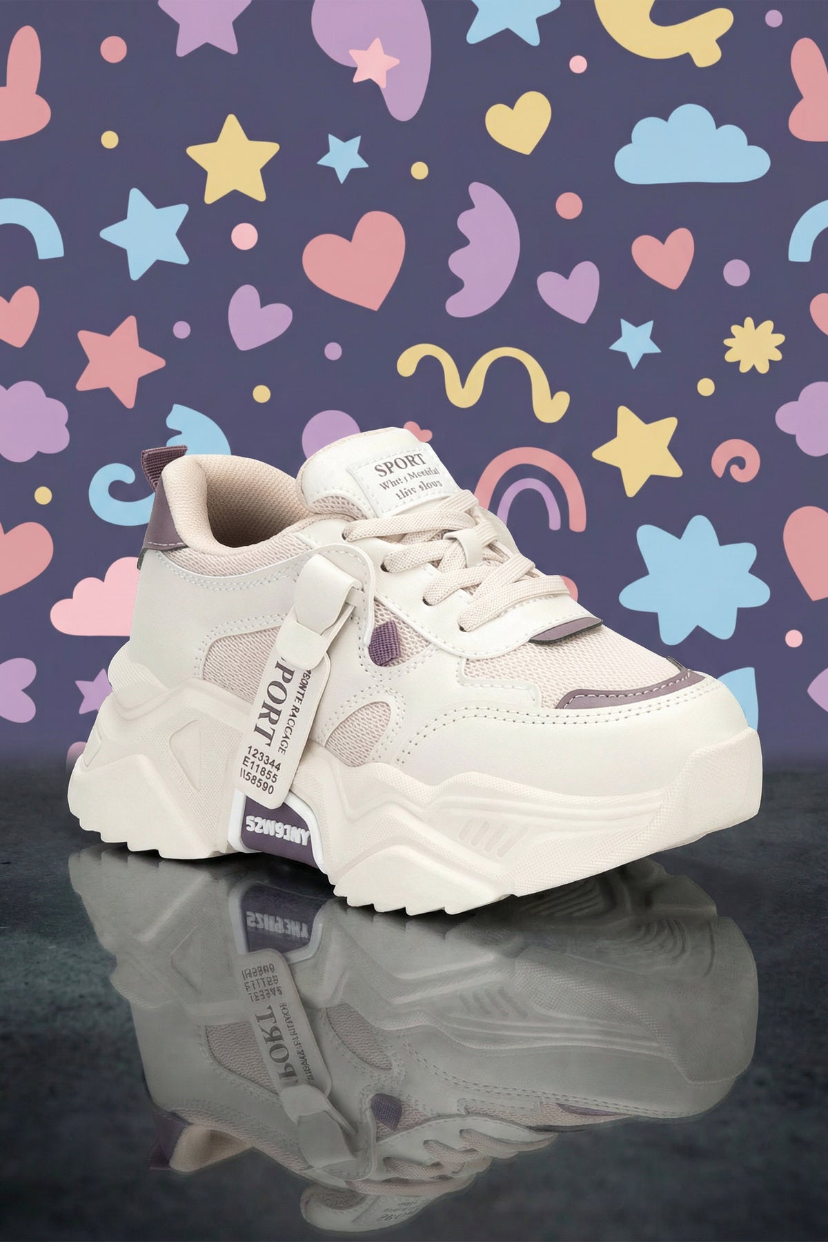Kids DS 2051 Bej Mor Çocuk Sneaker Günlük Spor Ayakkabı