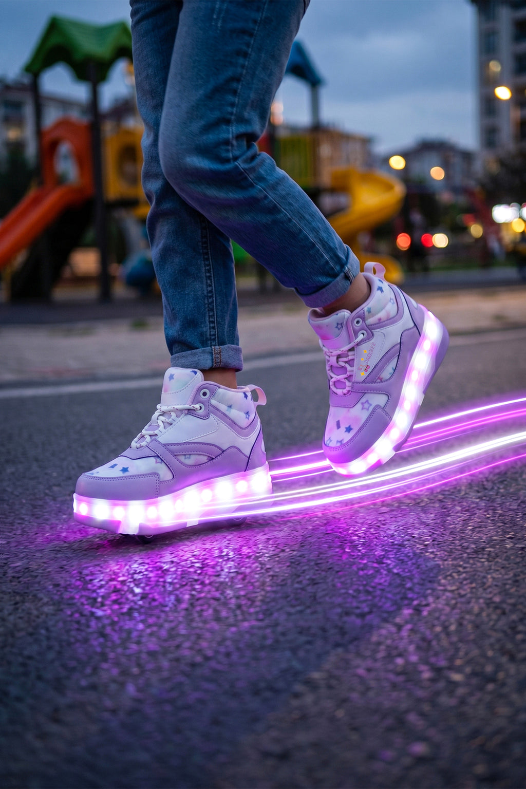 DS Speedy Beyaz Mor Tekerlekli Işıklı Paten Çocuk Ayakkabı Sneaker - 6