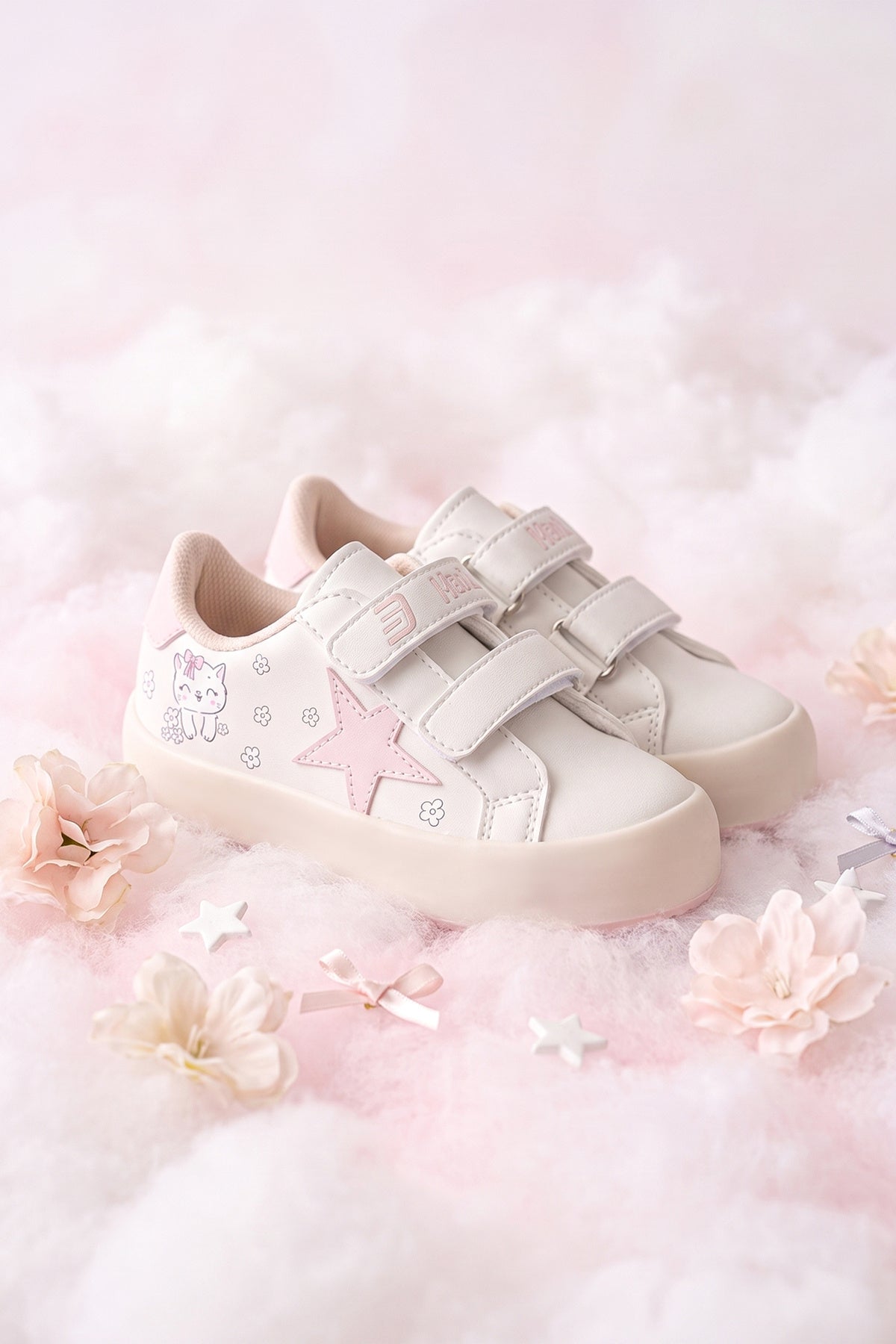Kids DS Omega Bej Pudra Çocuk Sneaker Günlük Spor Cırtlı Ayakkabı - Bej Pudra