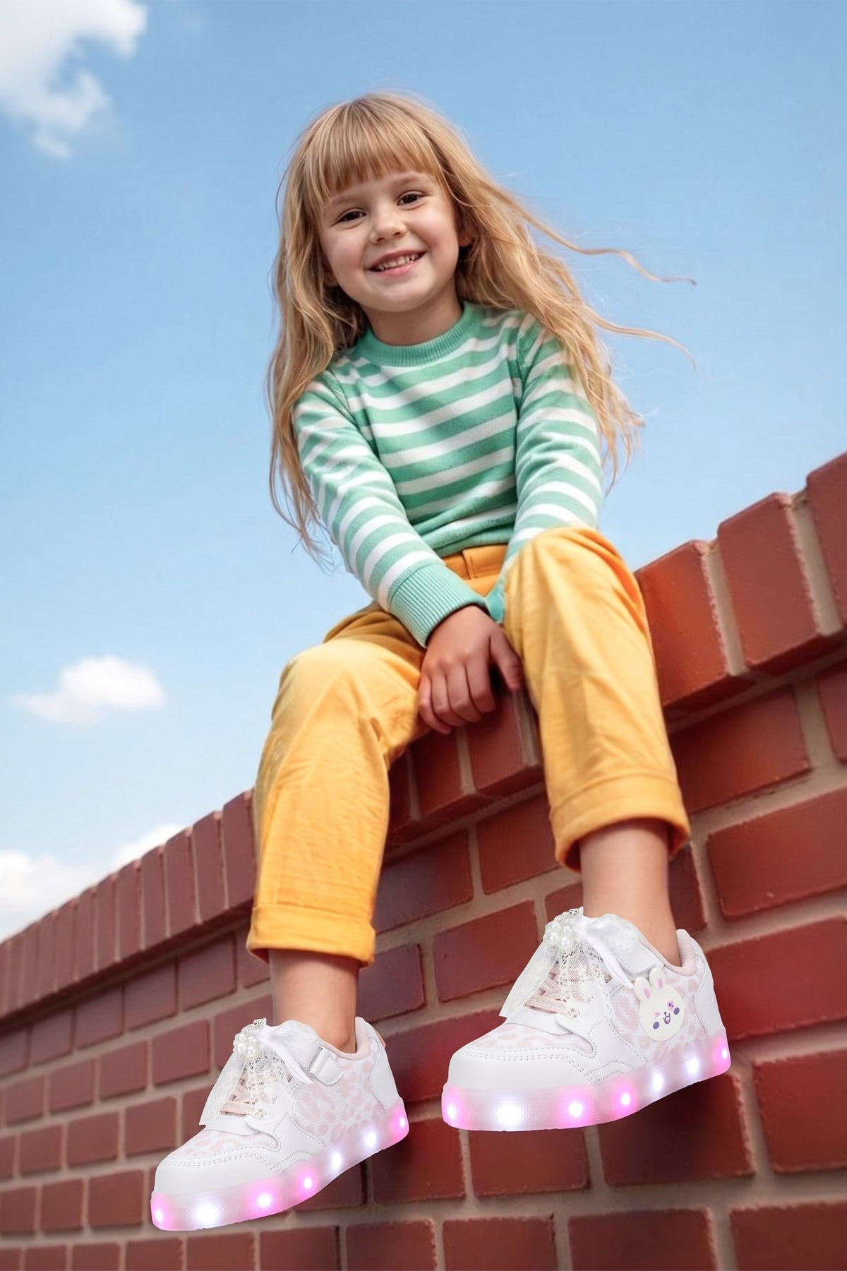 Çocuk Işıklı Sneaker Spor Ayakkabı 2026 - Kids DS Chen - Beyaz Pudra
