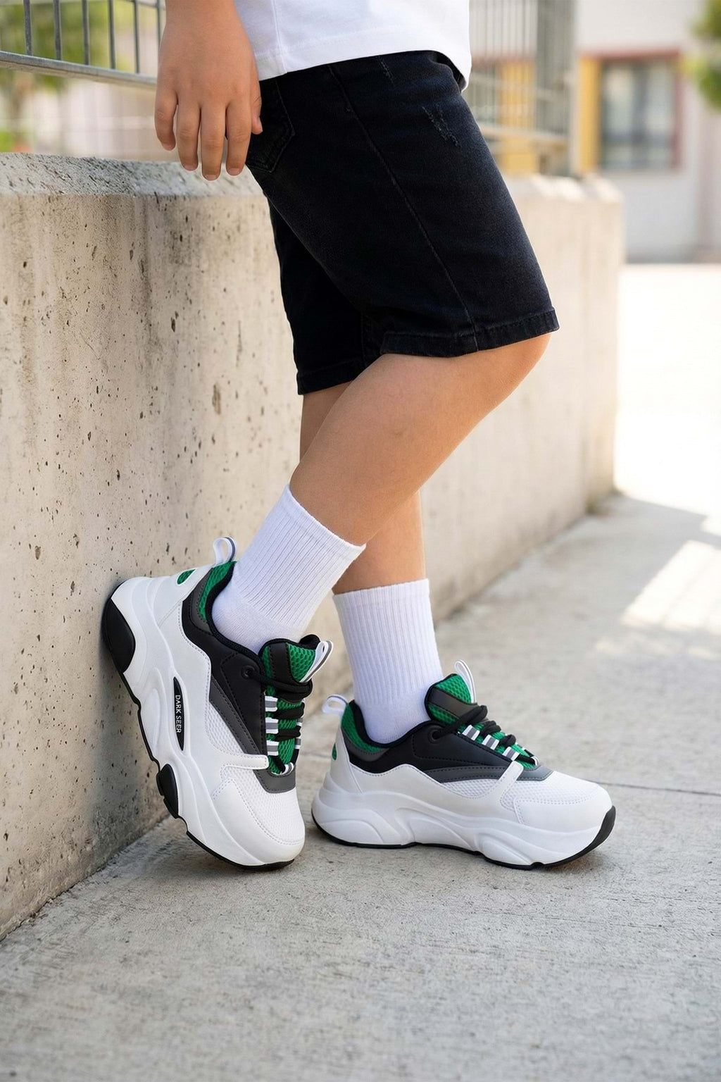 Kids DS 1838 Beyaz Siyah Yeşil Çocuk Sneaker Günlük Spor Ayakkabı