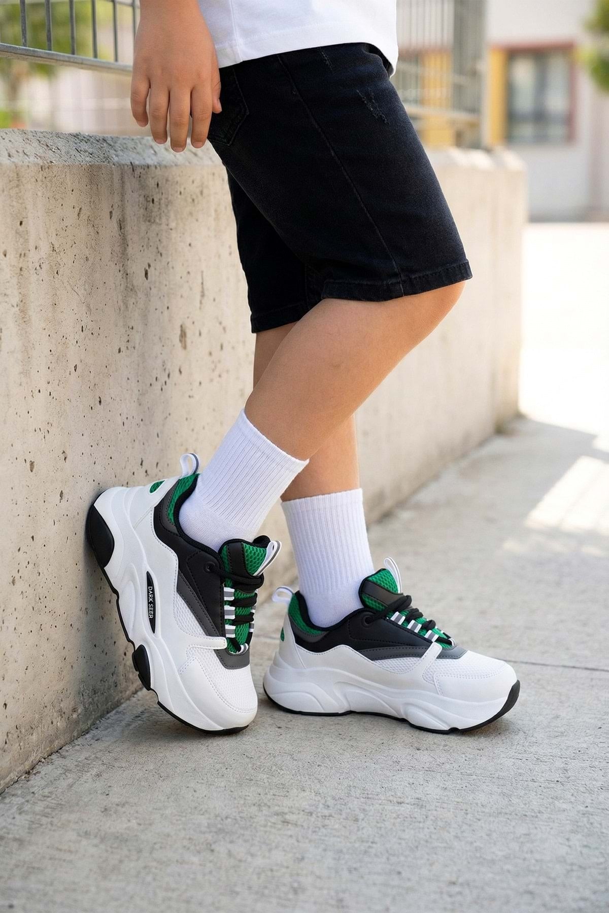 Kids DS 1838 Beyaz Siyah Yeşil Çocuk Sneaker Günlük Spor Ayakkabı