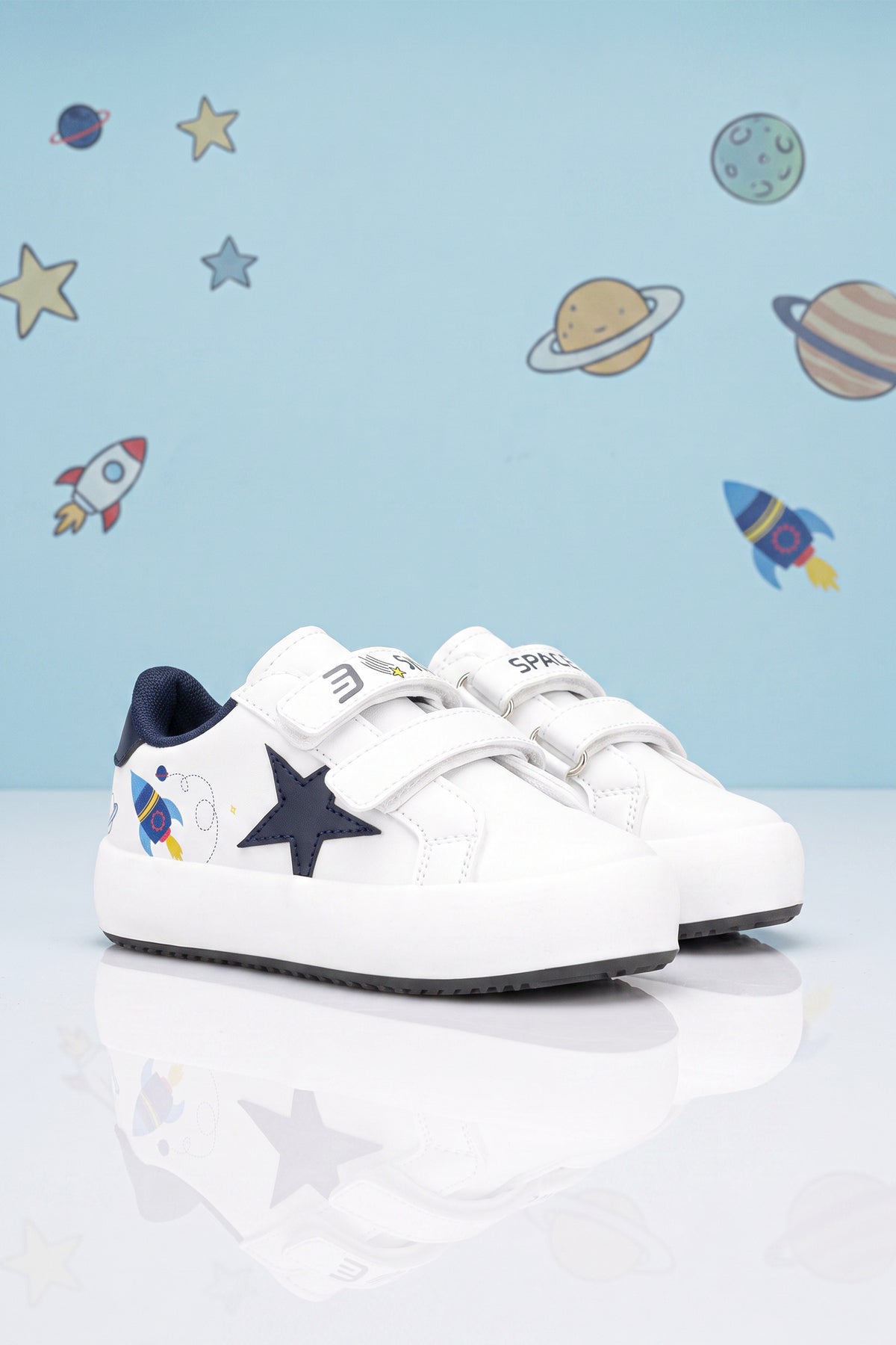 Kids DS Omega Beyaz Laci Çocuk Sneaker Günlük Spor Cırtlı Ayakkabı - Beyaz Lacivert
