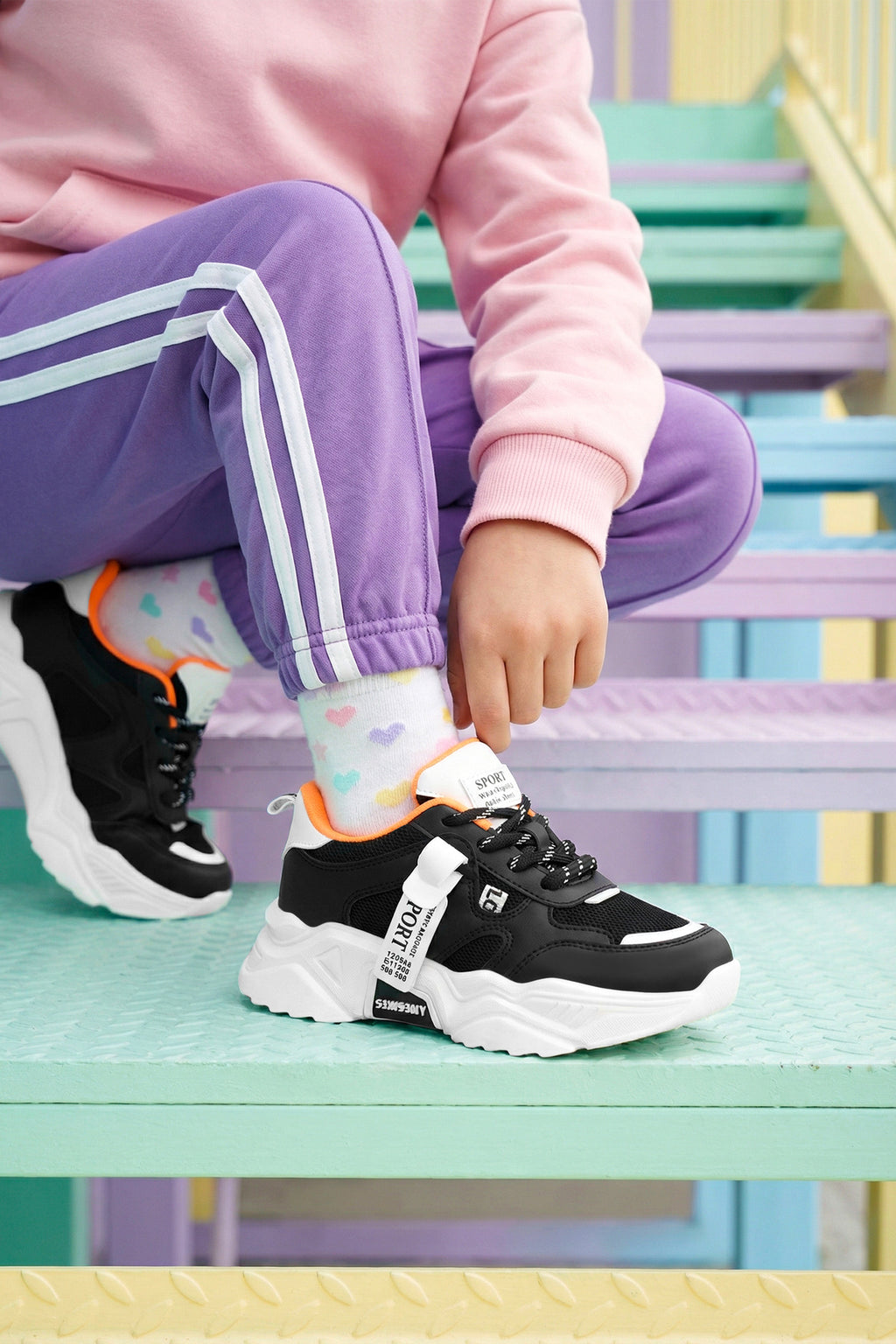 Kids DS 2051 Beyaz Siyah Çocuk Sneaker Günlük Spor Ayakkabı