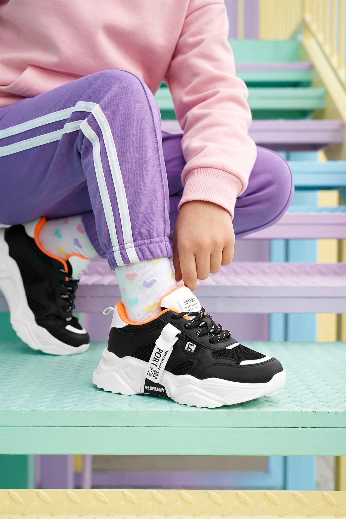 Kids DS 2051 Beyaz Siyah Çocuk Sneaker Günlük Spor Ayakkabı