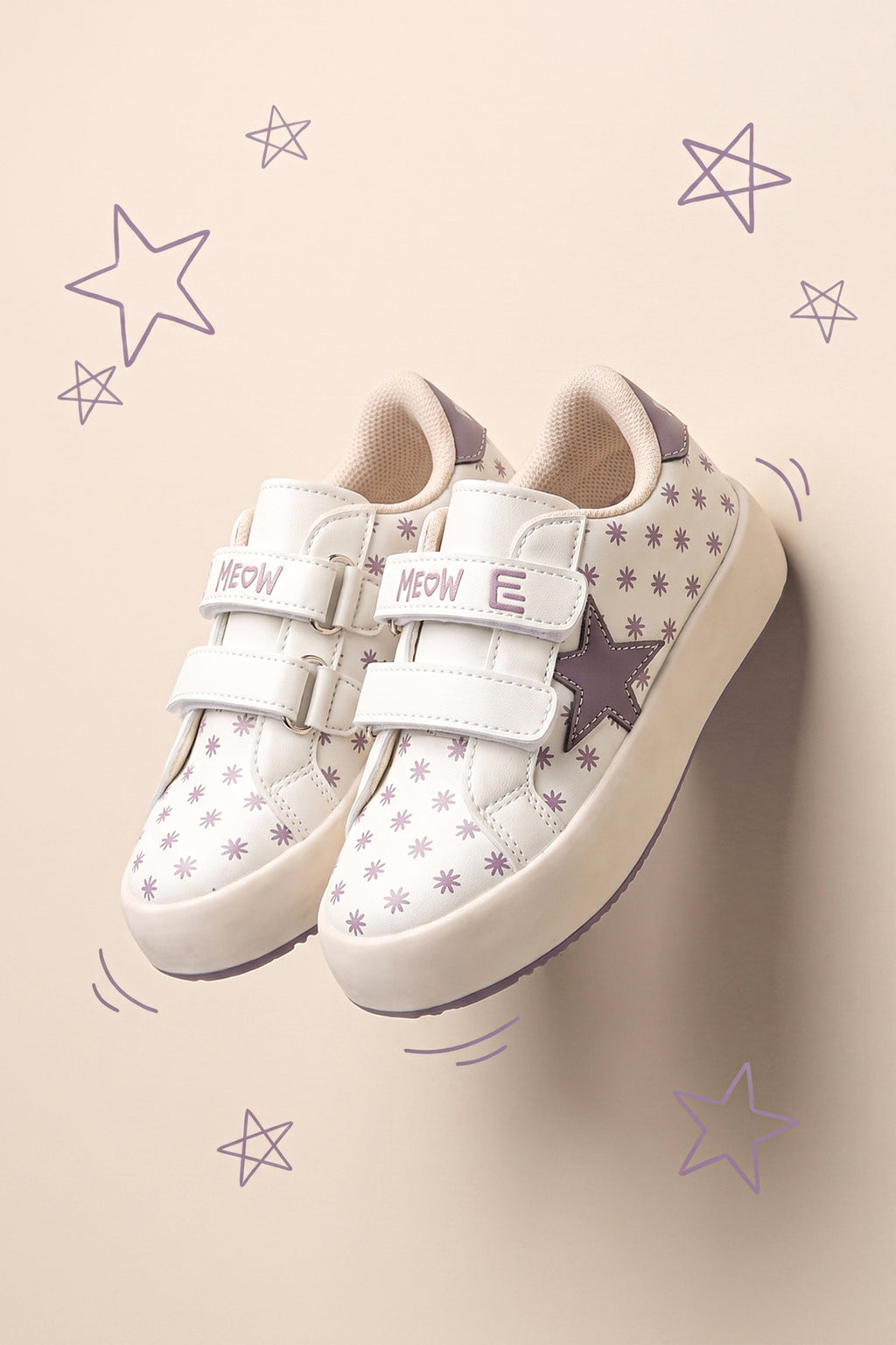Kids DS Omega Bej Mor Çocuk Sneaker Günlük Spor Cırtlı Ayakkabı - Bej Mor