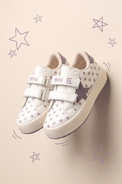Kids DS Omega Bej Mor Çocuk Sneaker Günlük Spor Cırtlı Ayakkabı - Bej Mor