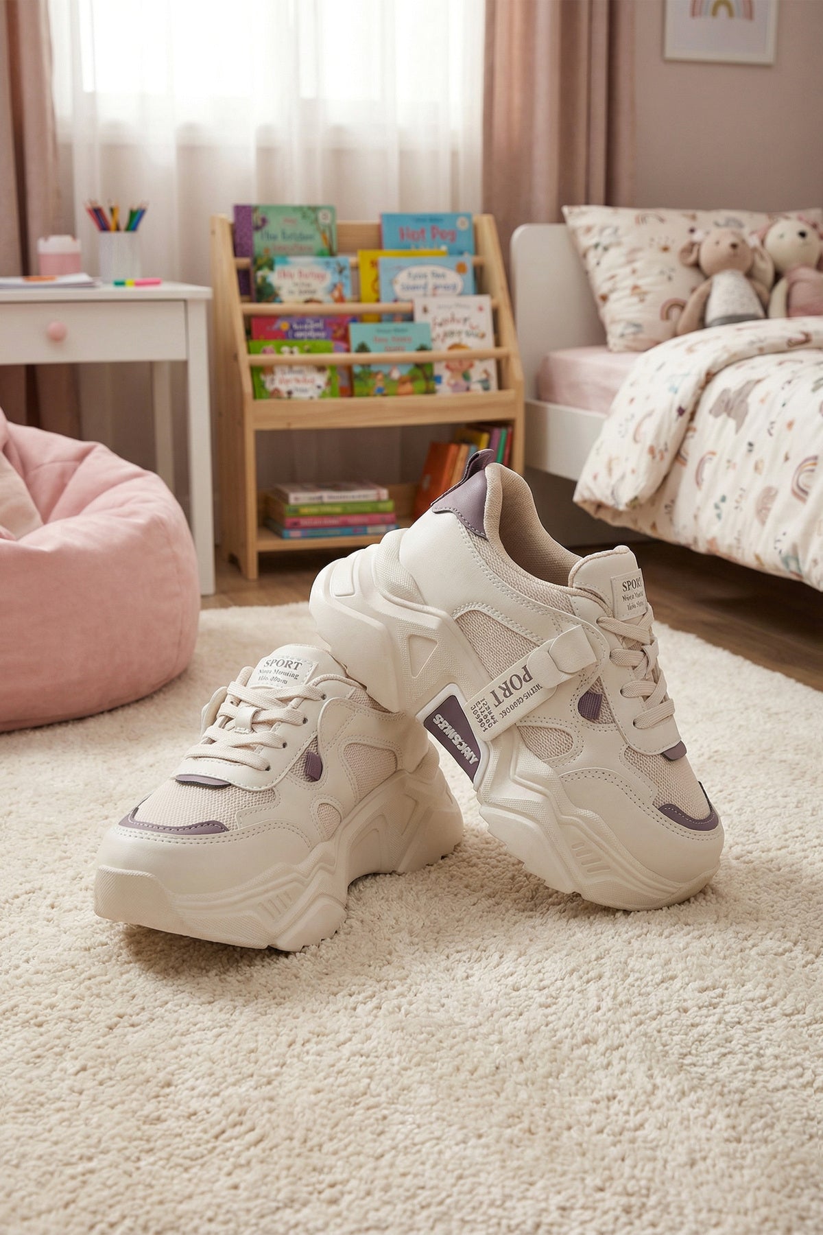 Kids DS 2051 Bej Mor Çocuk Sneaker Günlük Spor Ayakkabı