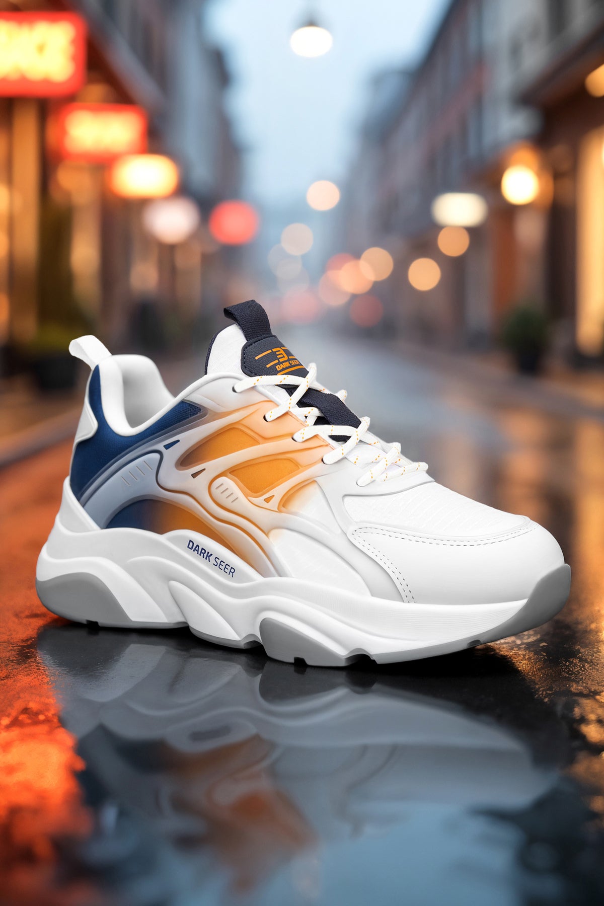Unisex Sneaker Spor Ayakkabı 2026 - DS STORM - Beyaz Turuncu Lacivert