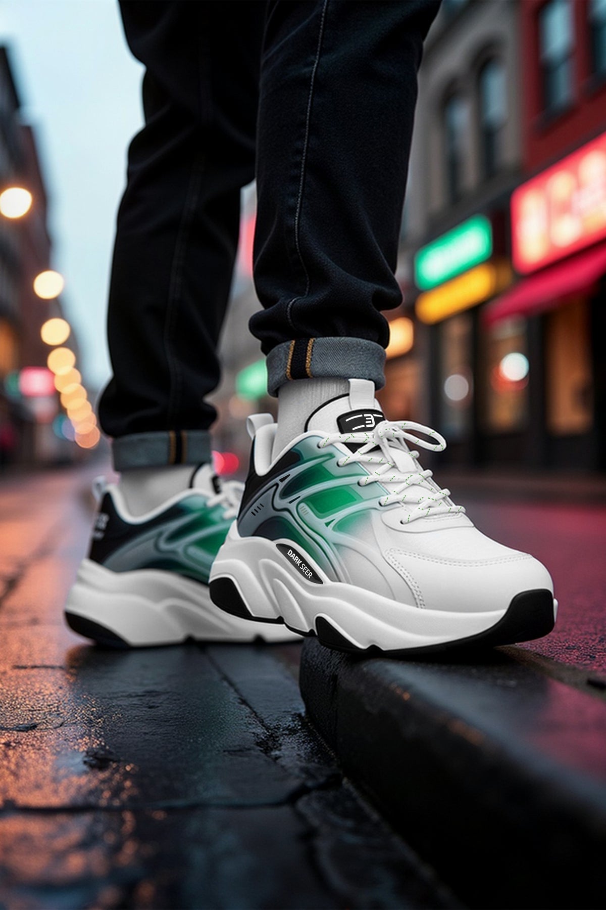 Unisex Sneaker Spor Ayakkabı 2026 - DS STORM - Beyaz Yeşil Siyah