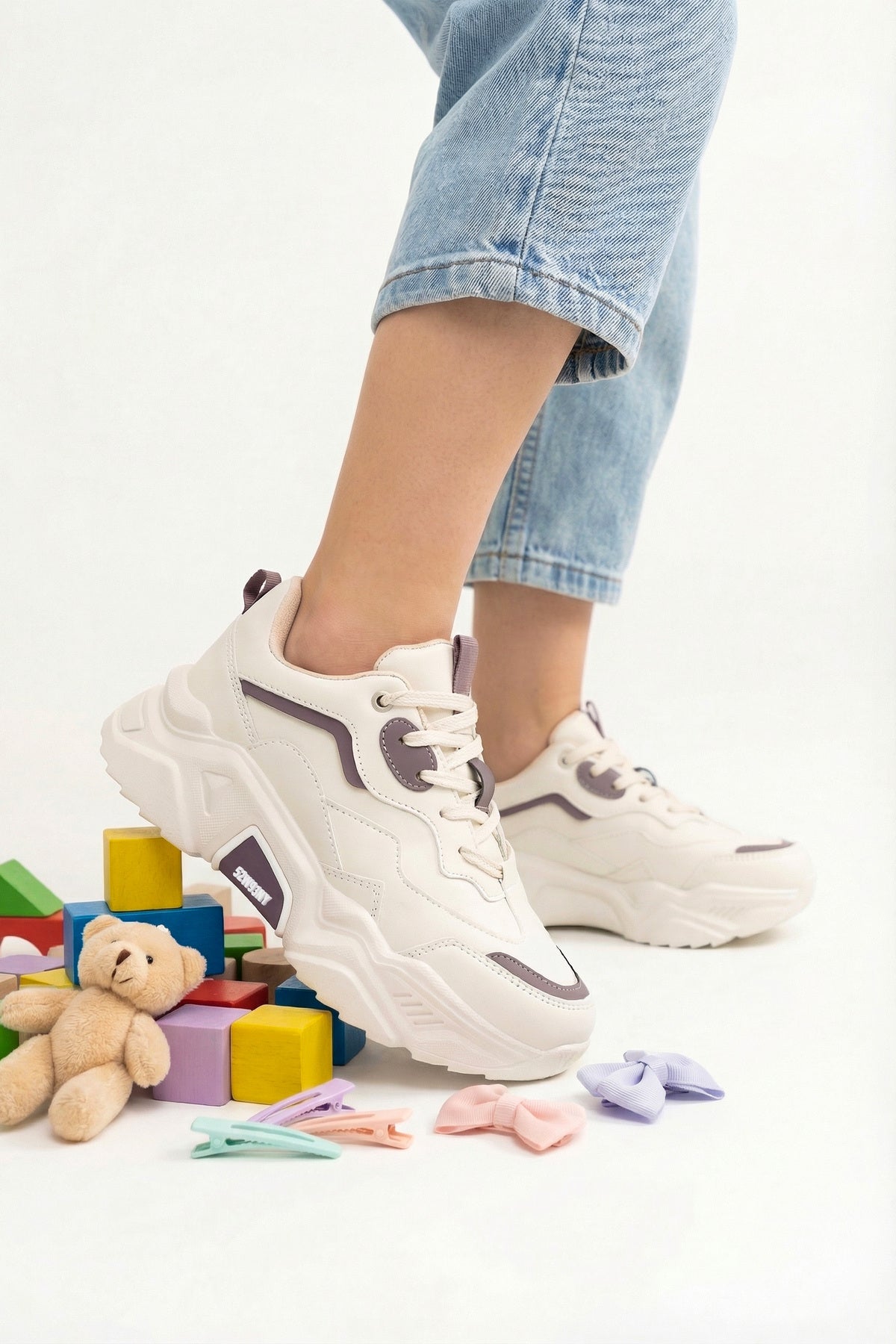 Kids DS 2110 Bej Mor Çocuk Sneaker Günlük Spor Ayakkabı