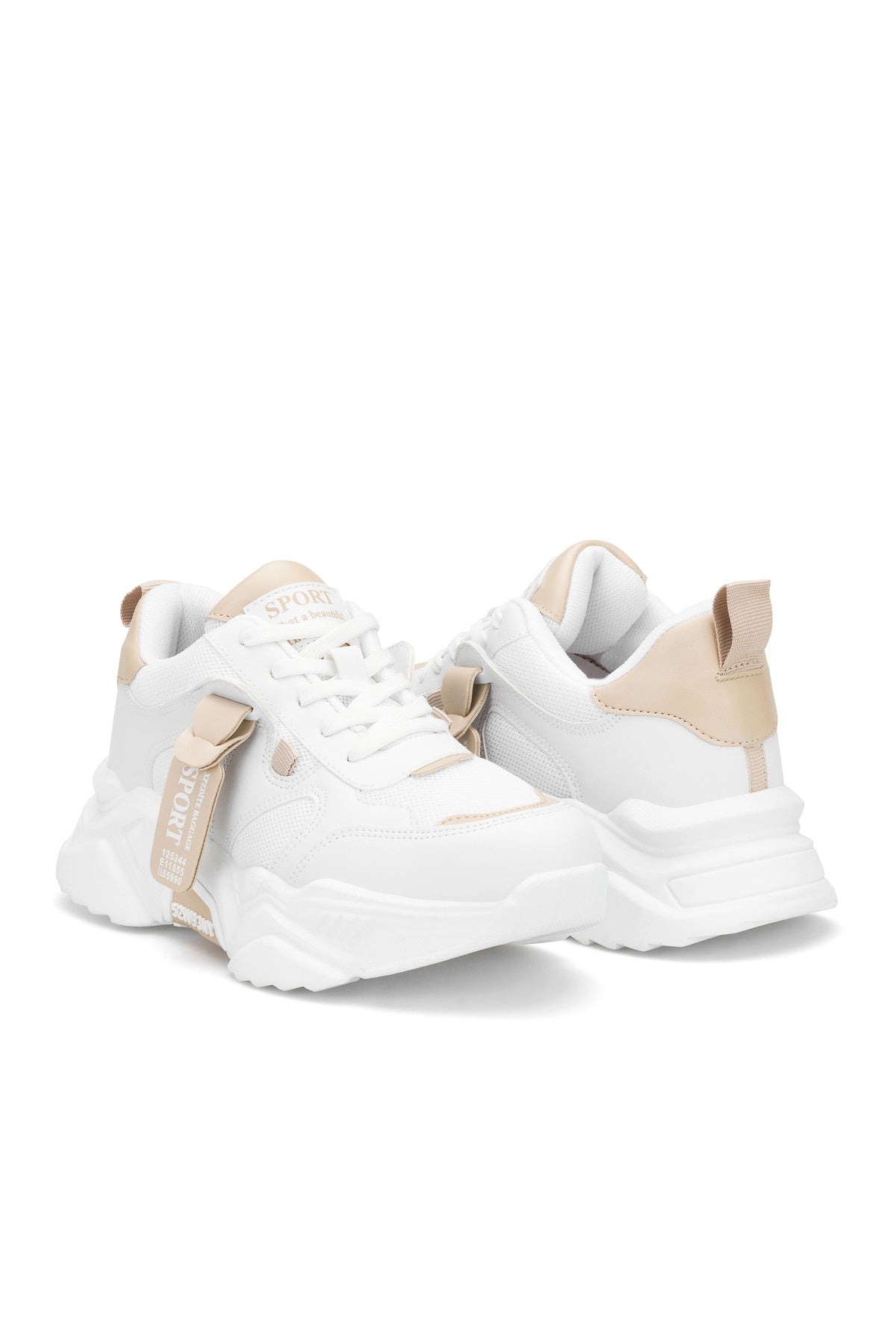 DS.PMD239K2051 Beyaz Bej Kadın Sneaker Günlük Spor Ayakkabı
