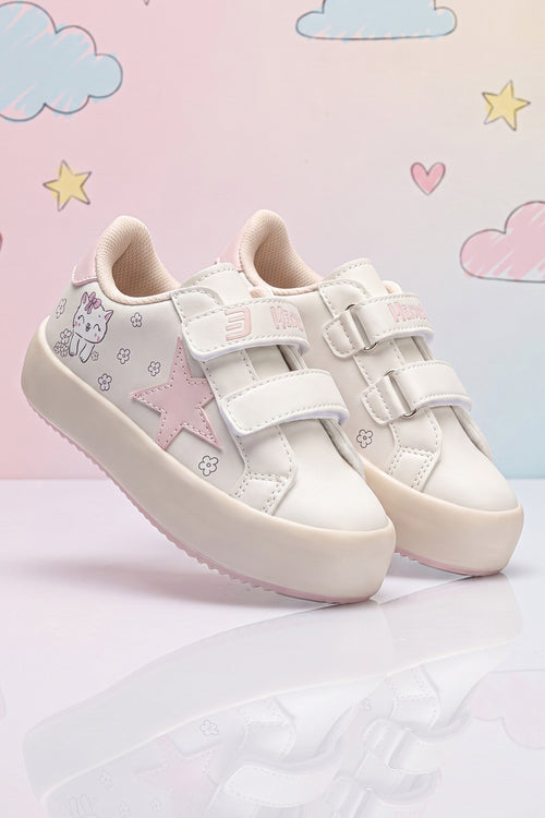 Kids DS Omega Bej Pudra Çocuk Sneaker Günlük Spor Cırtlı Ayakkabı - Bej Pudra