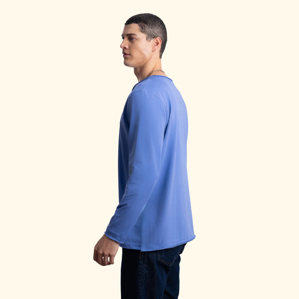 Erkek İndigo %100 Pamuk Kesik Yaka Basic Regular Fit Sweatshirt - 3