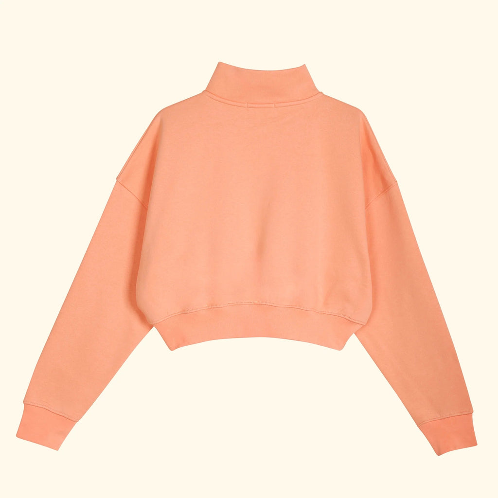 Kadın Somon Yarım Fermuarlı Dik Yaka Crop Sweatshirt - 4