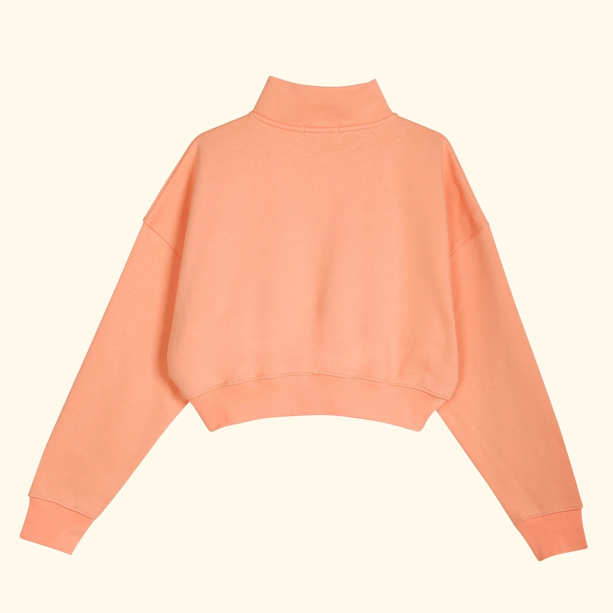 Kadın Somon Yarım Fermuarlı Dik Yaka Crop Sweatshirt - 4