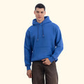 Erkek İndigo Kapüşonlu Kanguru Cepli Basic Sweatshirt Hoodie