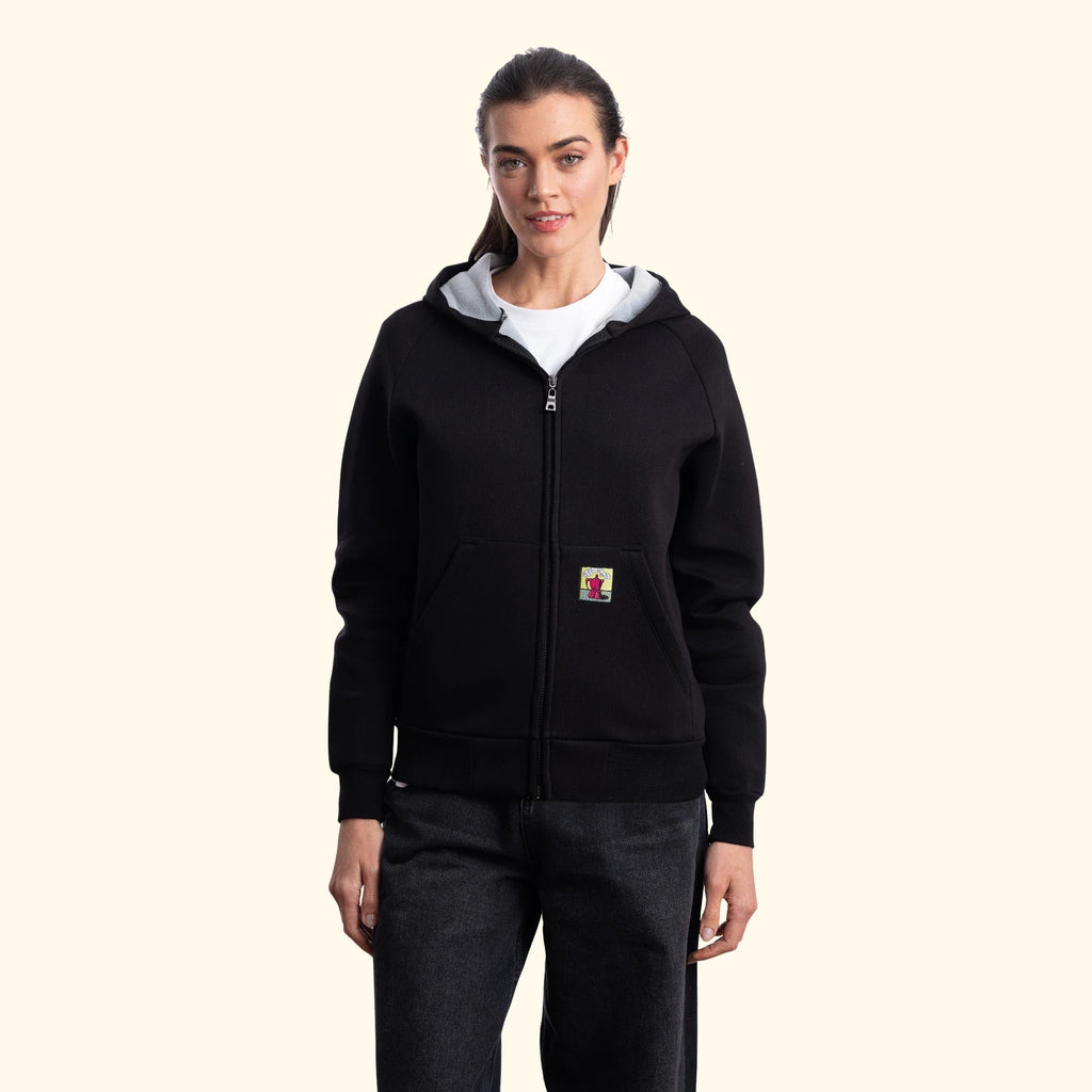 Kadın Siyah Su İtici Flok Kapüşonlu Sweatshirt Ceket - 2