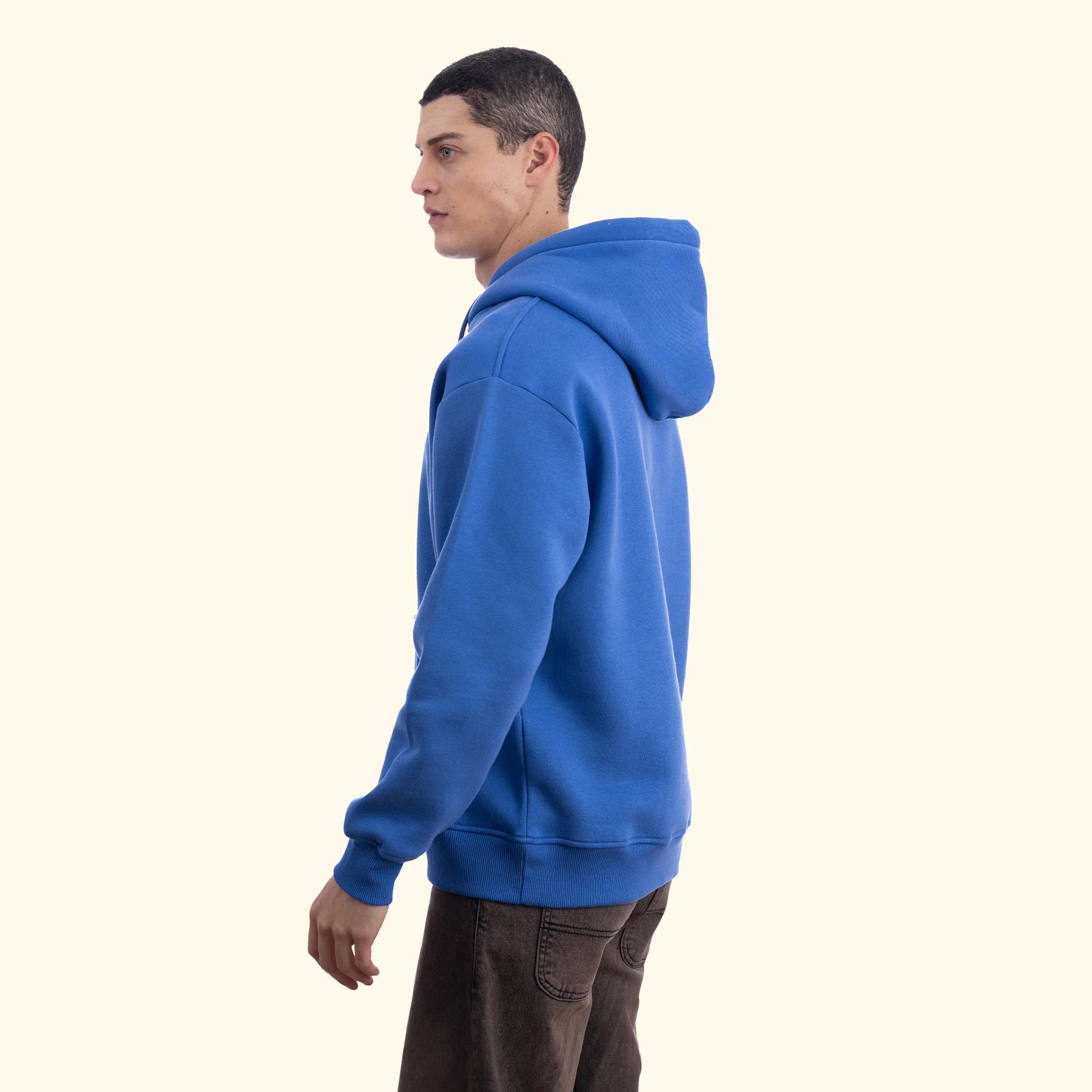 Erkek İndigo Kapüşonlu Kanguru Cepli Basic Sweatshirt Hoodie - 2