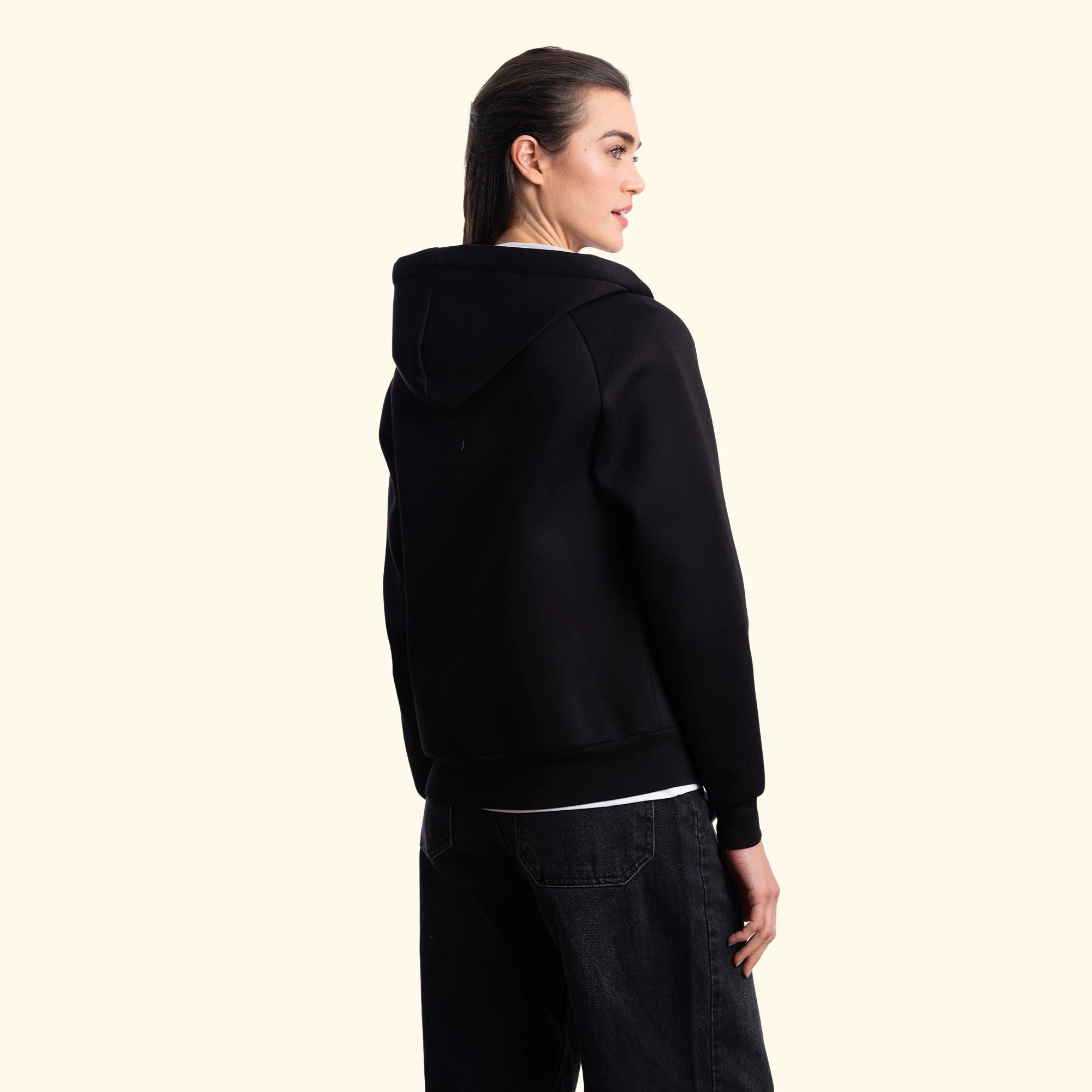Kadın Siyah Su İtici Flok Kapüşonlu Sweatshirt Ceket - 3